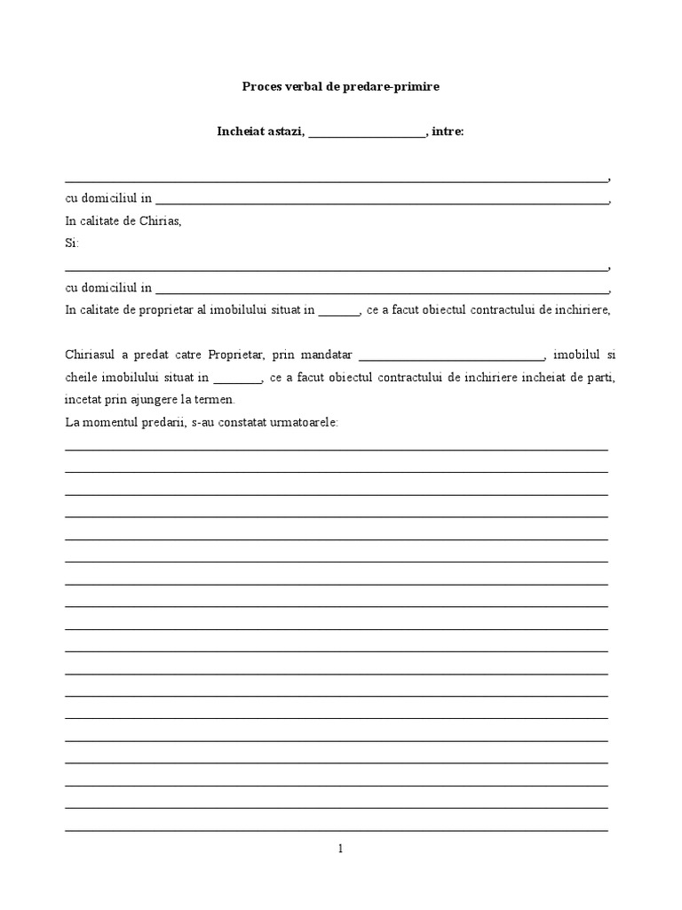 Model - Proces-Verbal-Predare-Primire Spatiu Inchiriat | PDF