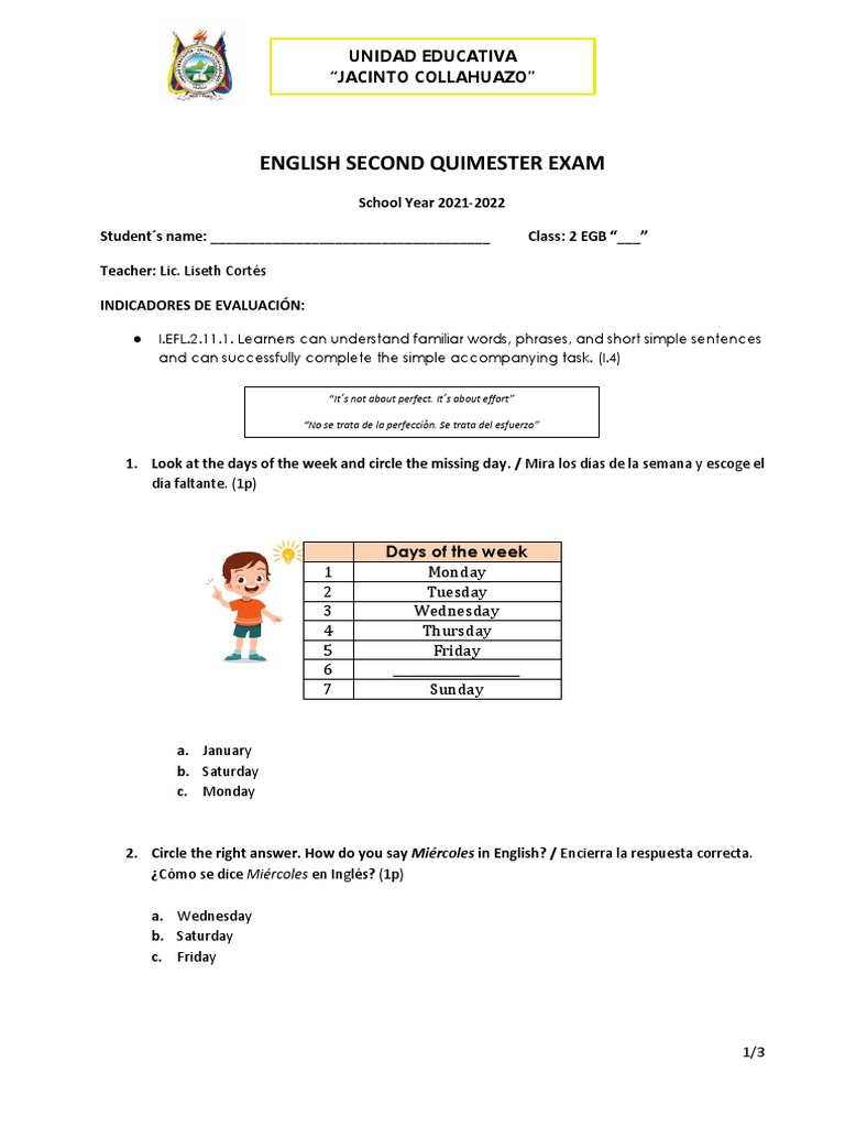 2 Egb English Second Term Exam Pdf