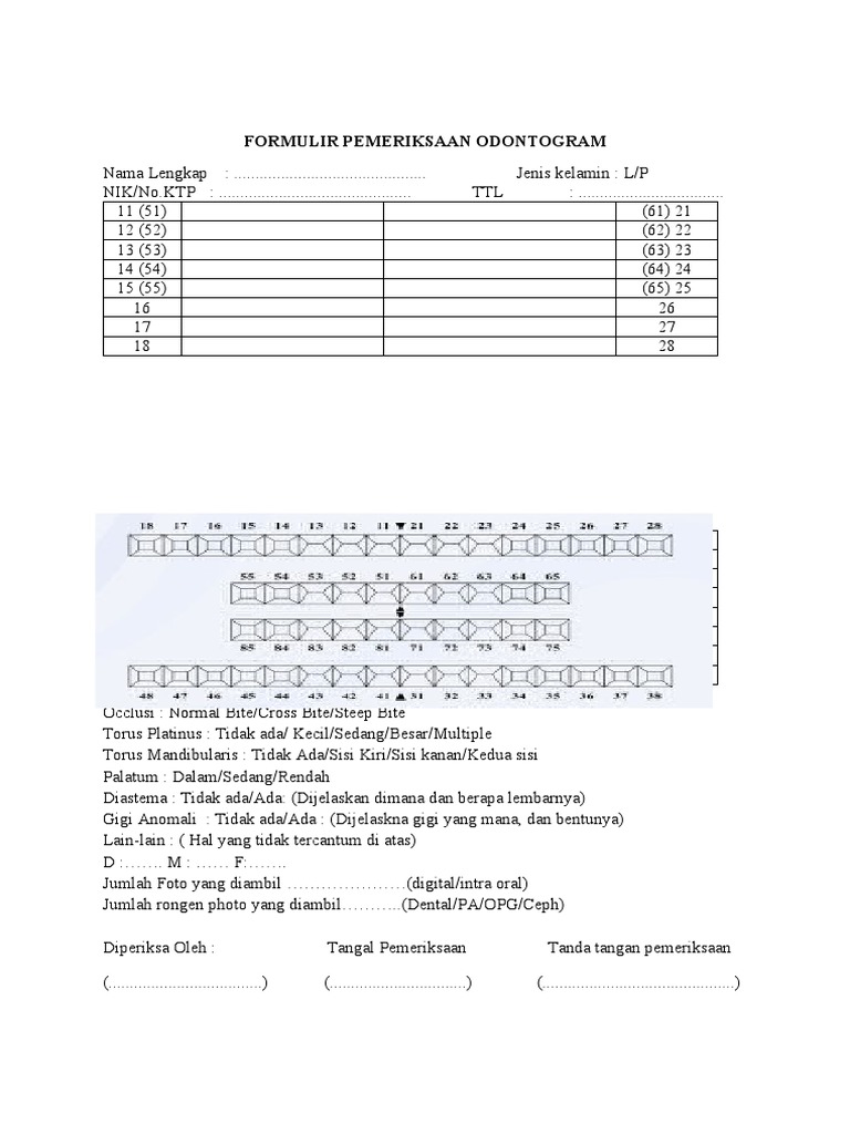 FORMULIR PEMERIKSAAN ODONTOGRAM | PDF