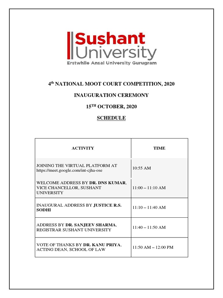 Minute To Minute Schedule For Innaugral Ceremony PDF