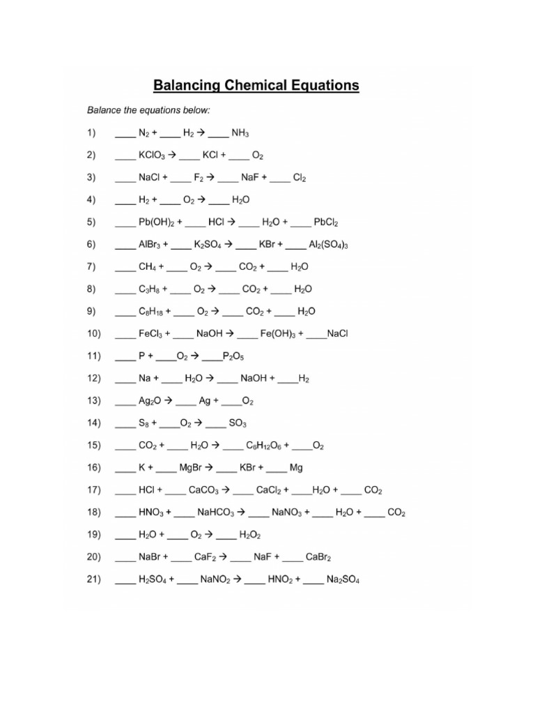 Balancing Equations Worksheet (With Answers) | PDF