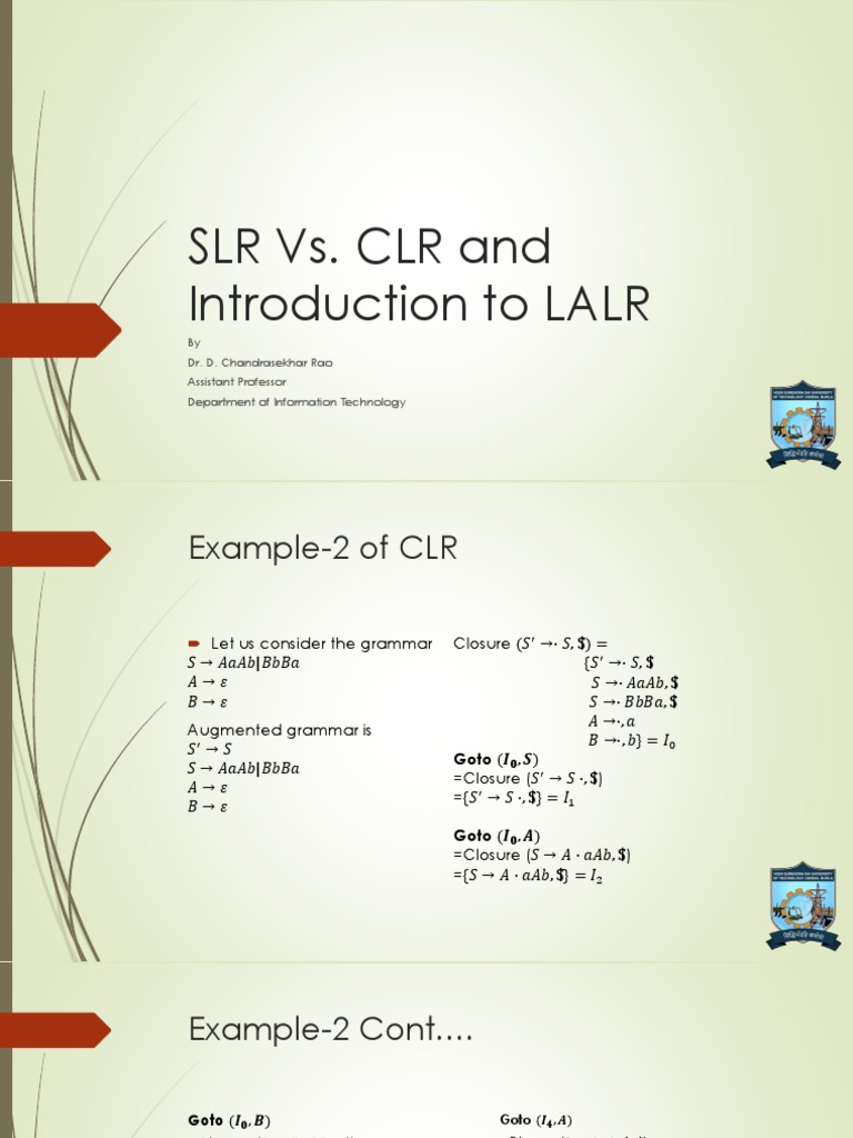 SLR Vs CLR and LALR | PDF | Metalogic | Algorithms