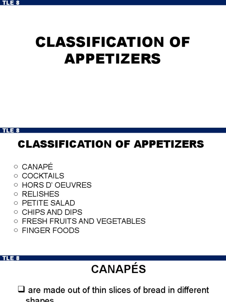 Classification of Appetizer and Canape Topic PDF Hors D'oeuvre Foods