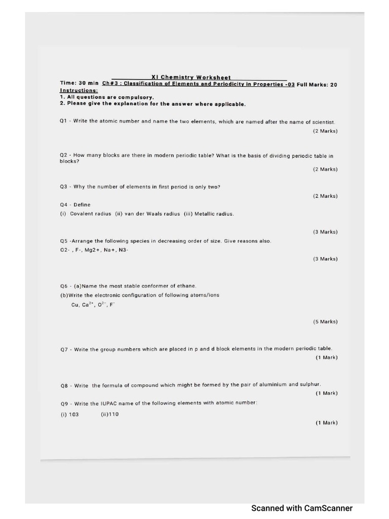 CH 3 Chemistry (Worksheets) | PDF