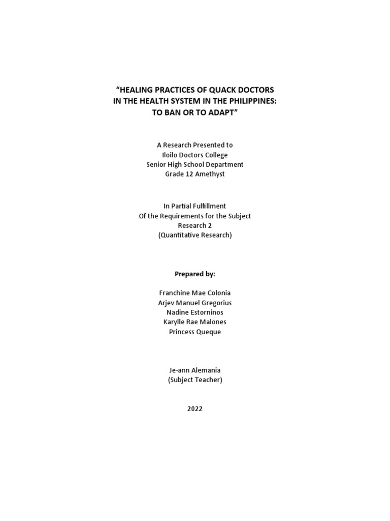 Healing Practices of Quack Doctors in The Health System in The ...