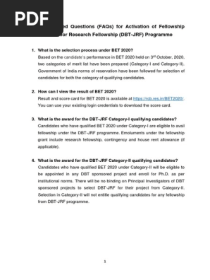 FAQs for Activation of DBT JRF Fellowship
