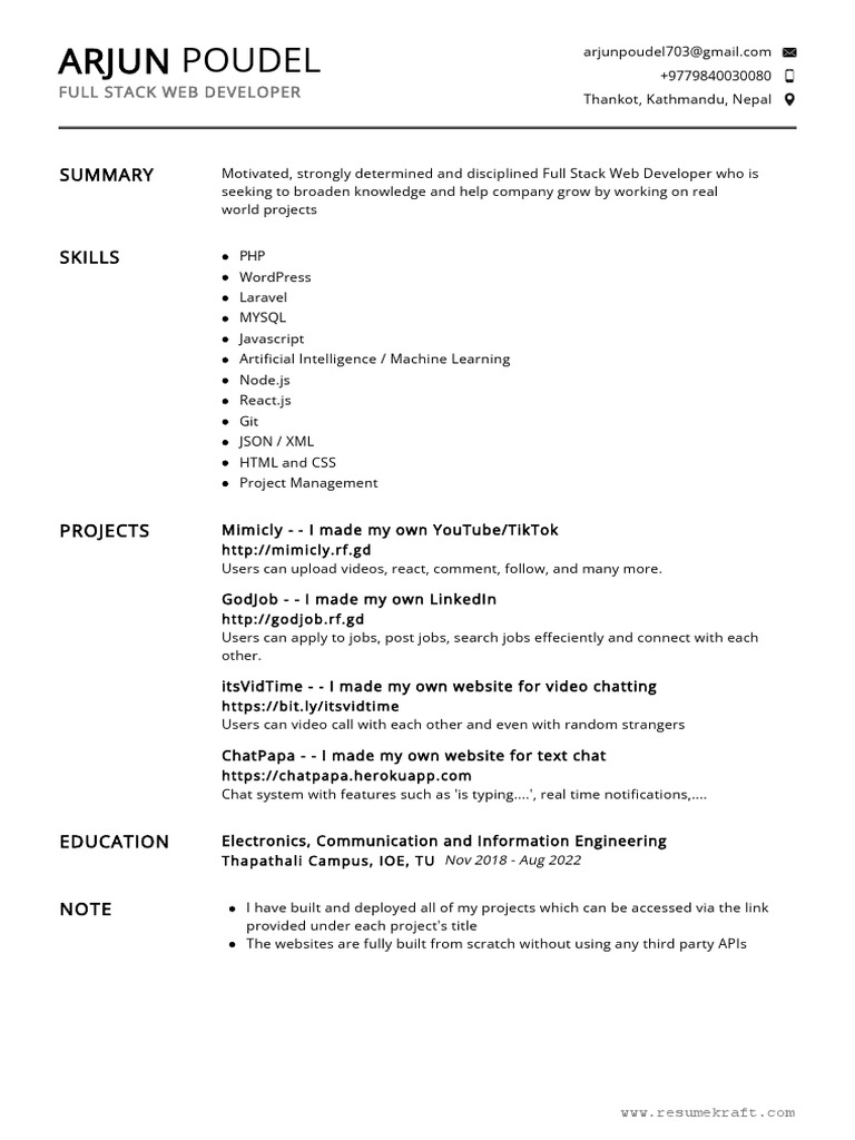 Arjun Poudel: Full Stack Web Developer | PDF