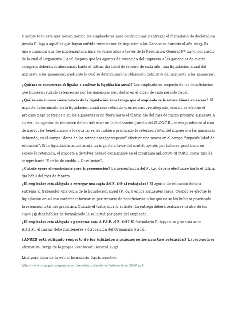 Declaración Jurada F. 649: Guía para Empleadores | PDF | Impuestos ...