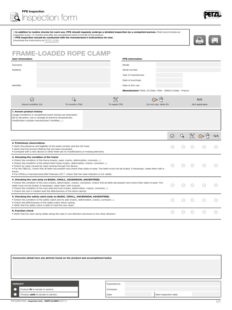 Petzl PPE Inspection Form Guide | PDF
