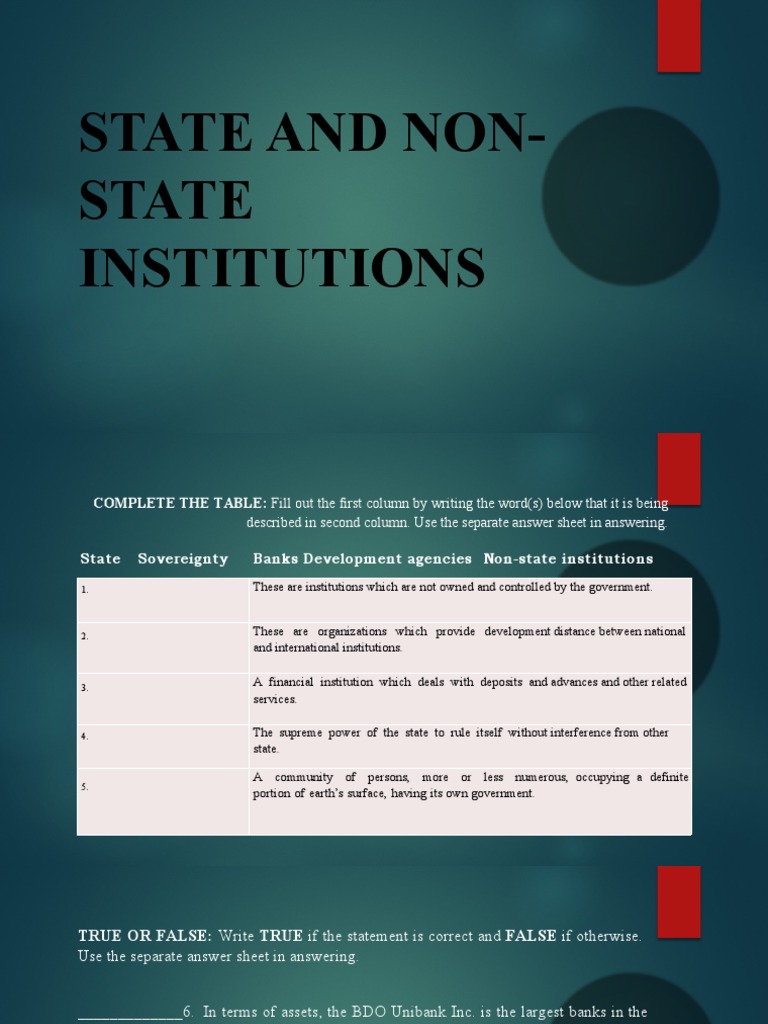 State vs Non-State Institutions Explained | PDF | Banks | State (Polity)