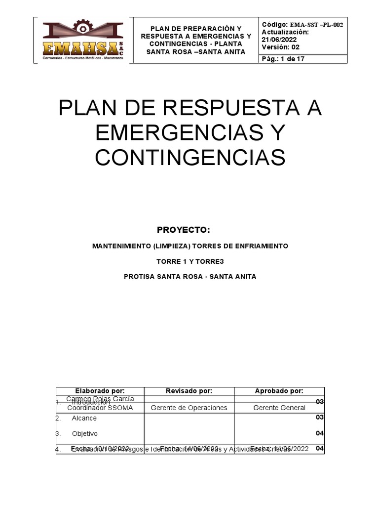 Plan de Emergencias EMAHSA Santa Rosa | PDF | Temblores | Primeros auxilios