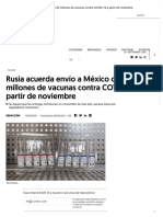 Rusia acuerda envío a México de 32 millones de vacunas contra COVID-19 a partir de noviembre