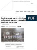Rusia Acuerda Envío A México de 32 Millones de Vacunas Contra COVID-19 A Partir de Noviembre