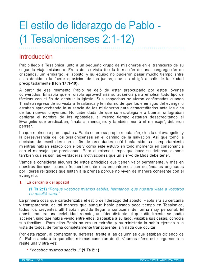 Liderazgo de Pablo en Tesalónica | PDF | Pablo el apóstol | Amor