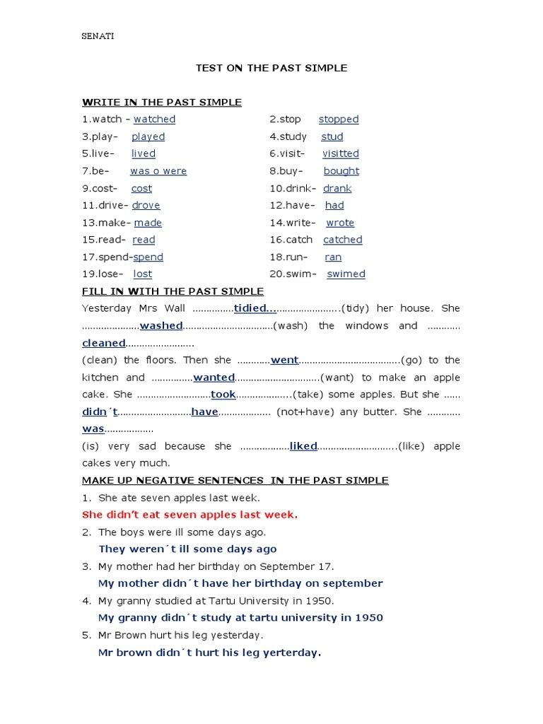 Past simple test pdf