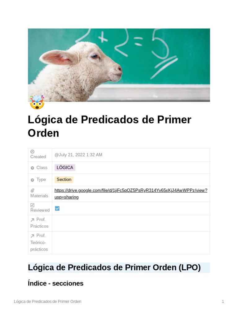 Lgica de Predicados de Primer Orden PDF Lógica de primer orden