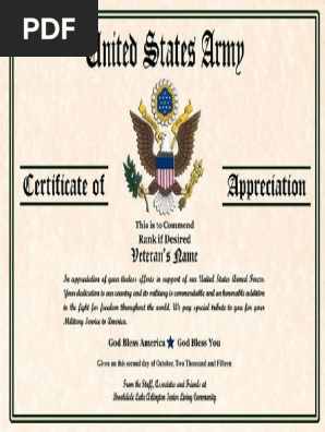Army Certificate Of Appreciation Wording
