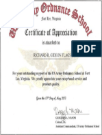 Army Ordnance School Appreciation Certificate