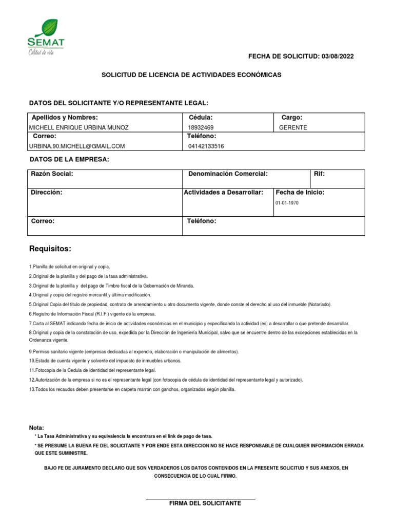 Formulario Semat | PDF