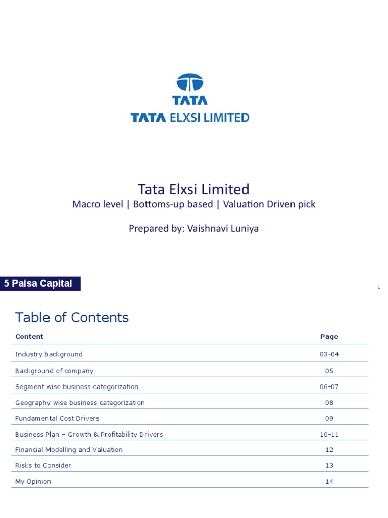 Tata Elxsi: Valuation and Growth Insights | PDF | Price–Earnings Ratio ...