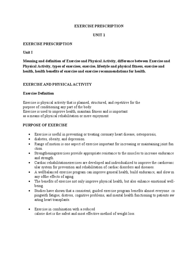 Unit 1 Notes Exercise Prescription | PDF | Physical Fitness | Foods