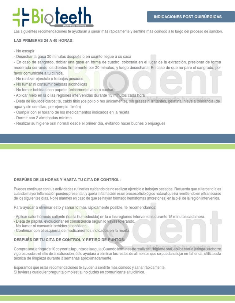 Indicaciones Post Quirurgicas PDF Ciencias de la Salud Nutrición