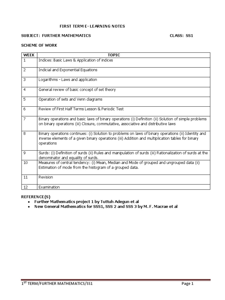 SS1 First Term Further Mathematics Notes | PDF | Multiplication ...