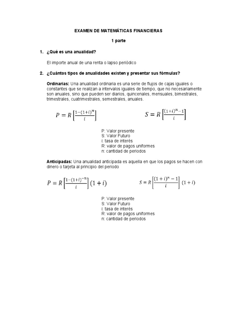 Examen de Matematicas Financieras | PDF | Tasa interna de retorno ...