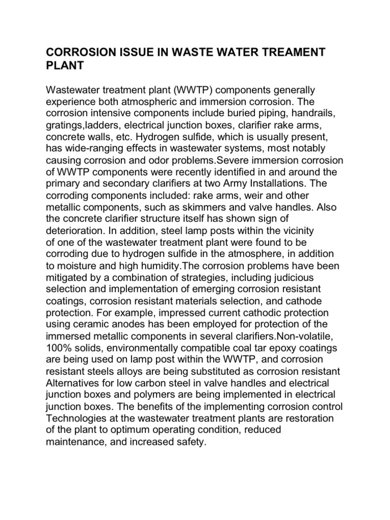 Corrosion in Water Treatment Plants | PDF | Corrosion | Sewage Treatment