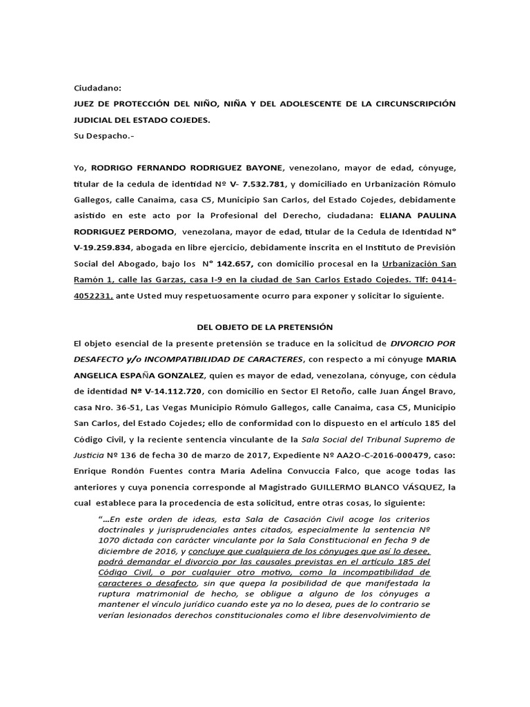 Divorcio Por Desafecto | PDF | Divorcio | Matrimonio