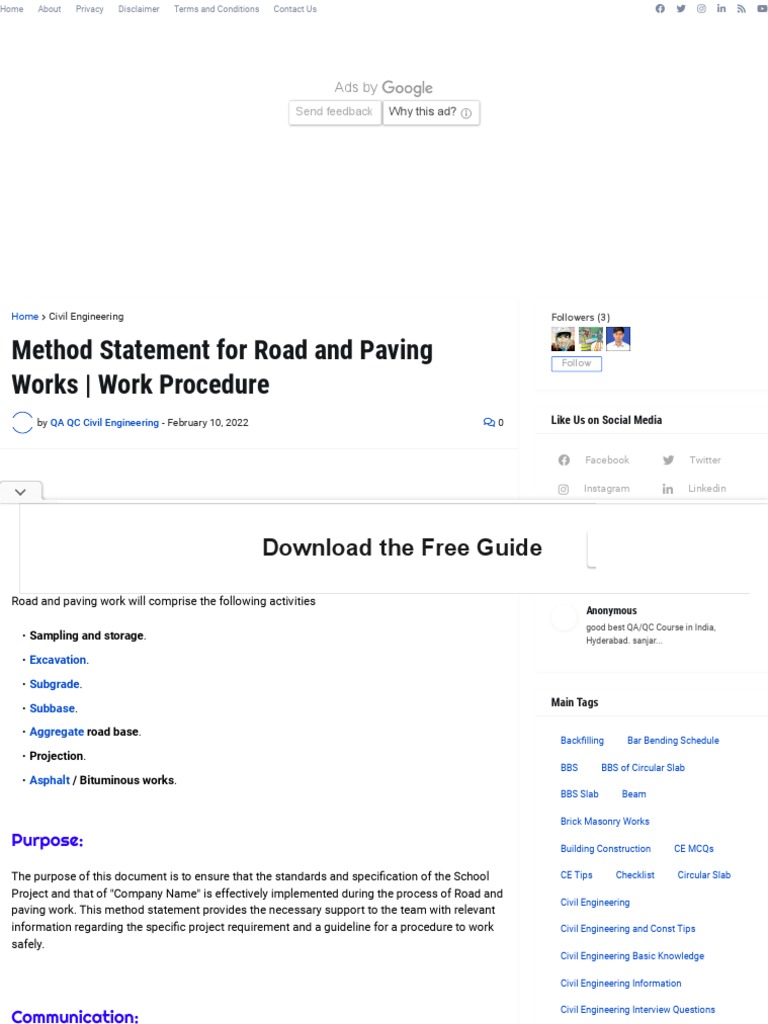 Method Statement For Road and Paving Works - Work Procedure | PDF ...