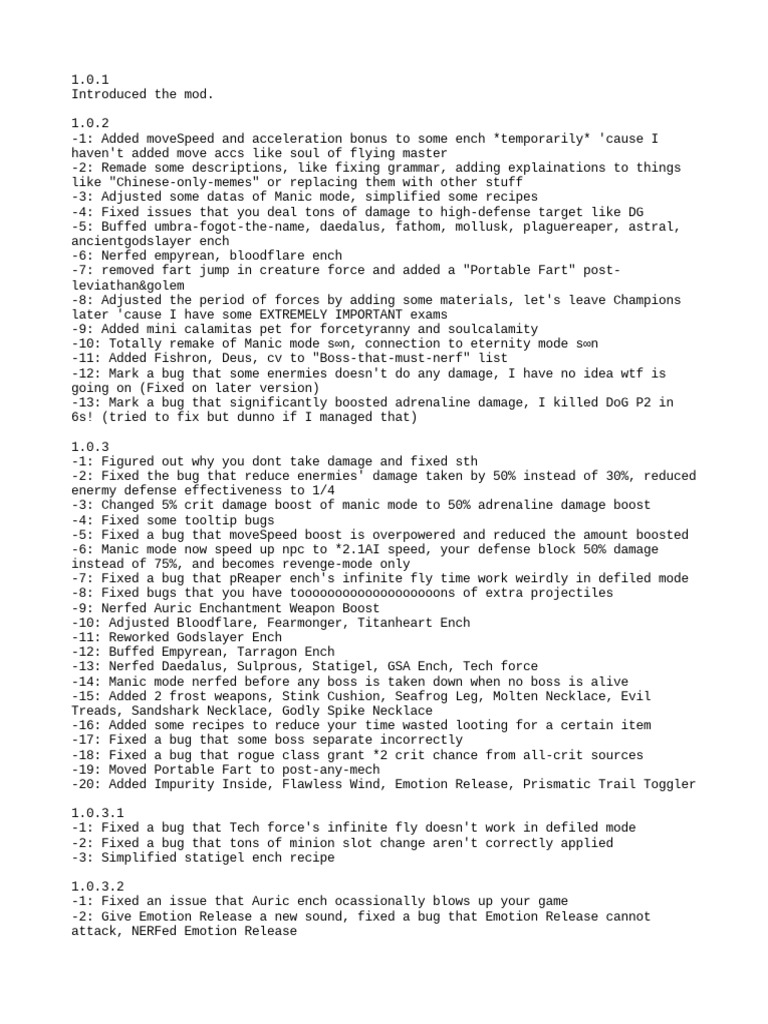 Changelog of Calamity Souls | PDF