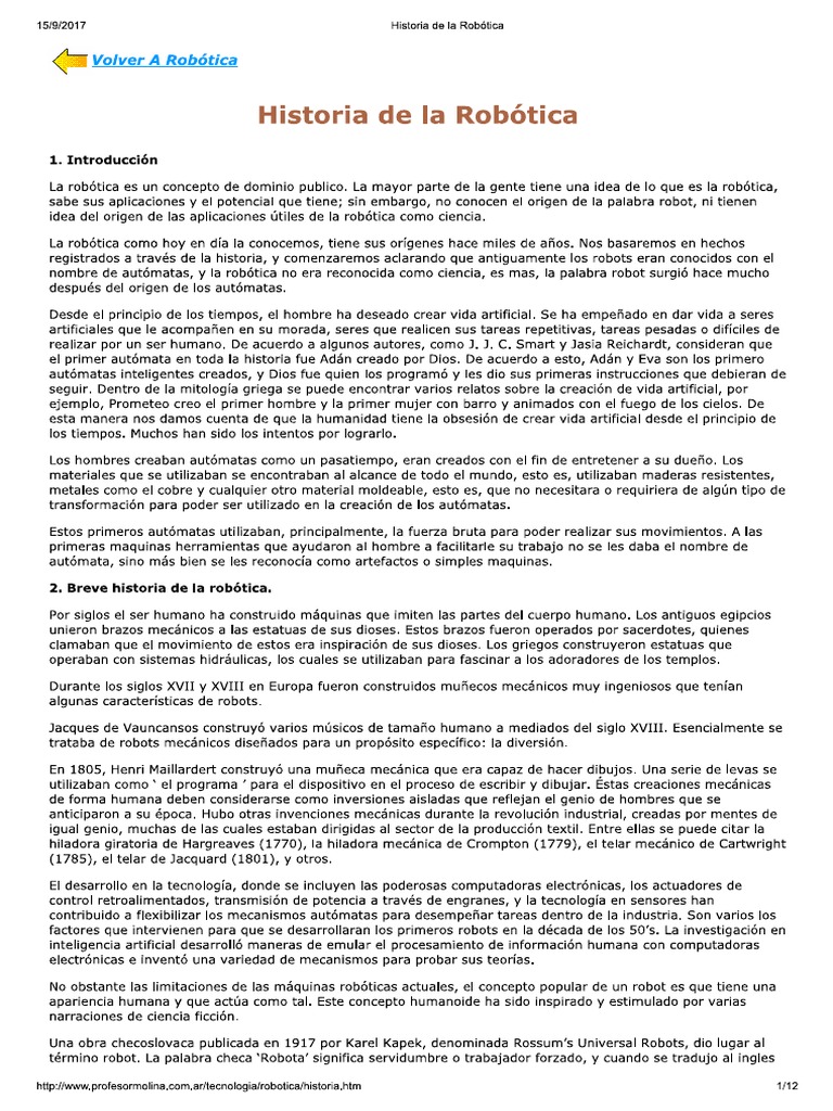 Historia de la Robótica y sus Avances | PDF | Robot | Robótica