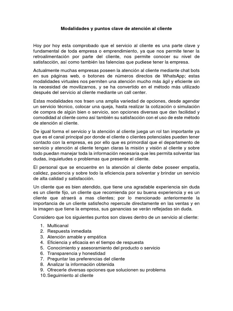 Puntos Clave en Atención al Cliente | PDF | Servicio al Cliente | Business