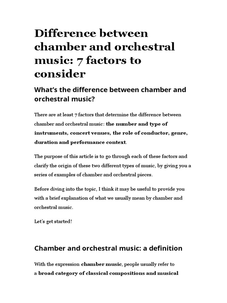 Difference Between Chamber and Orchestral Music PDF Orchestras Chamber Music
