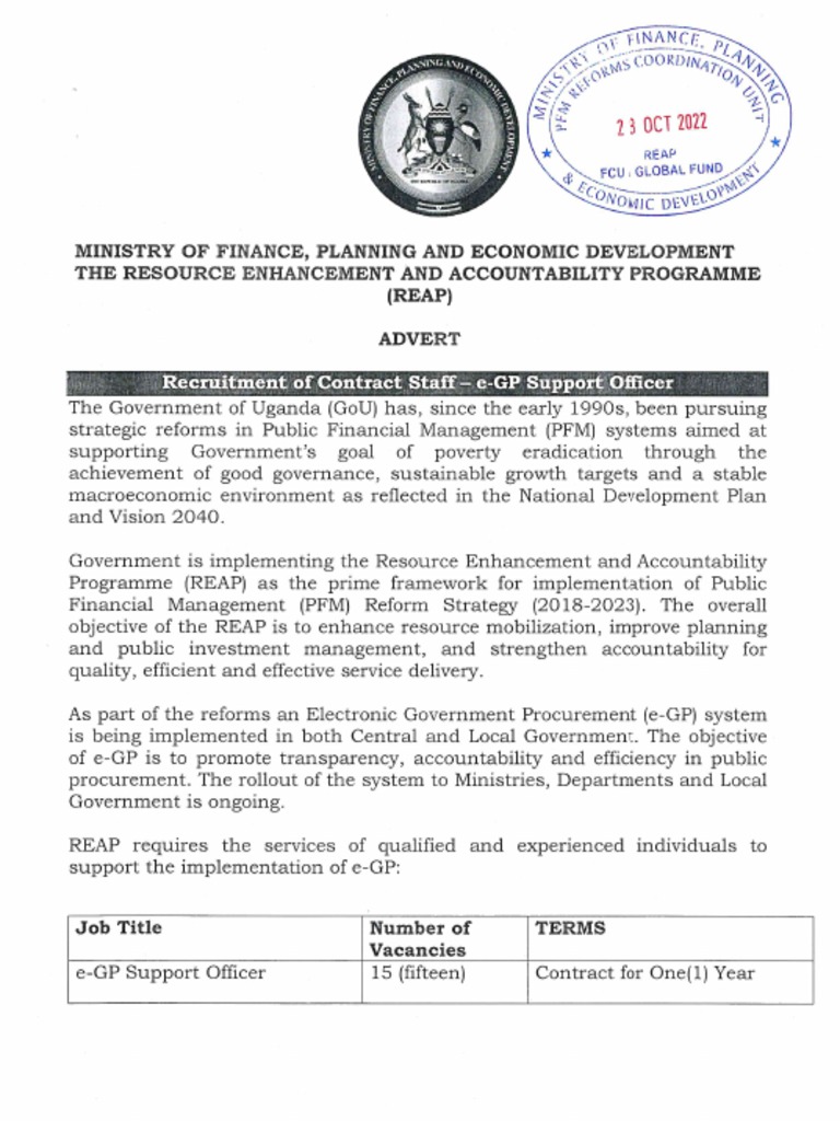 Advert For EGP Support Officers PDF Governance Economies