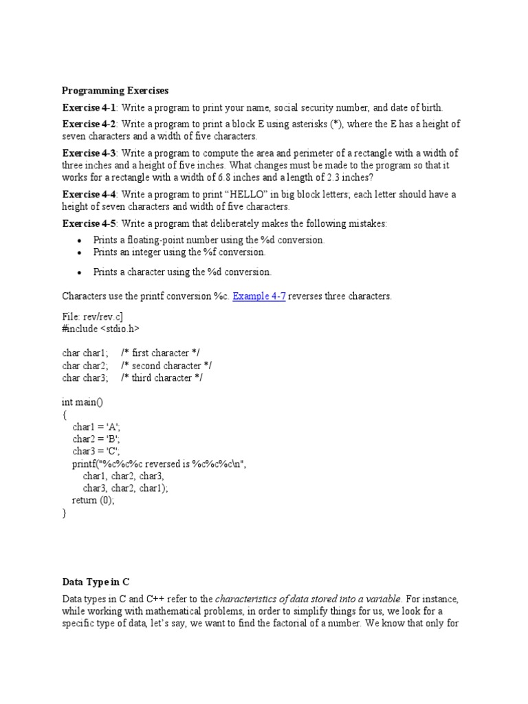 Simple Programming Exercises