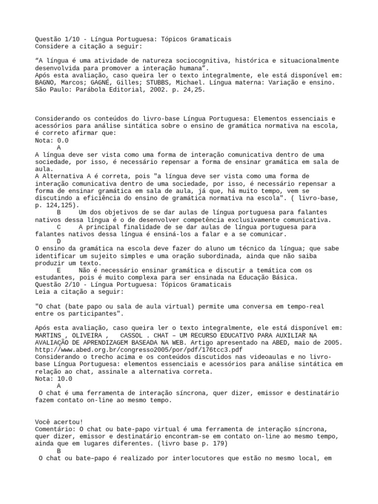 Apol 10 Lingua Portuguesa Topicos Gramaticais | PDF | Gramática | Pronome
