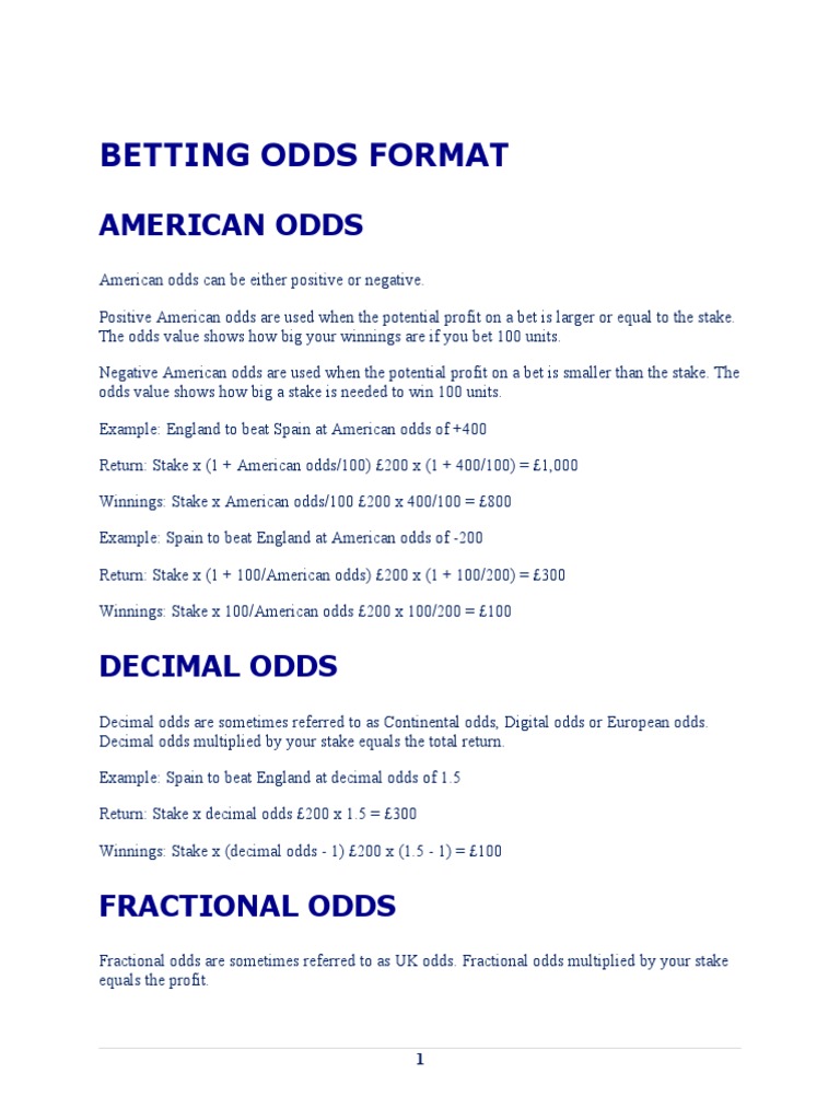 Betting Odds Format PDF Odds Mathematics