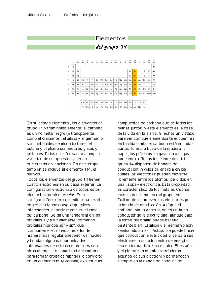 Los Elementos Del Grupo 14 PDF Estaño Carbón
