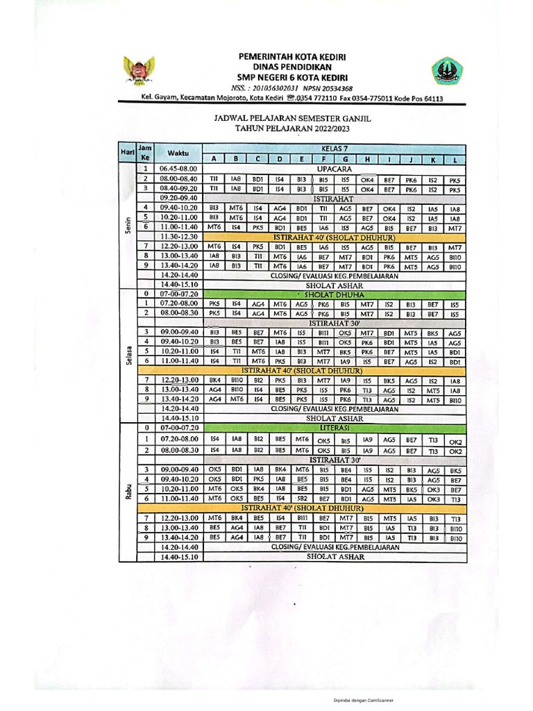 Jadwal Kelas 7 Terbaru | PDF
