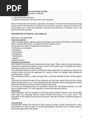 DENTAL MATERIALS LECTURE NOTES