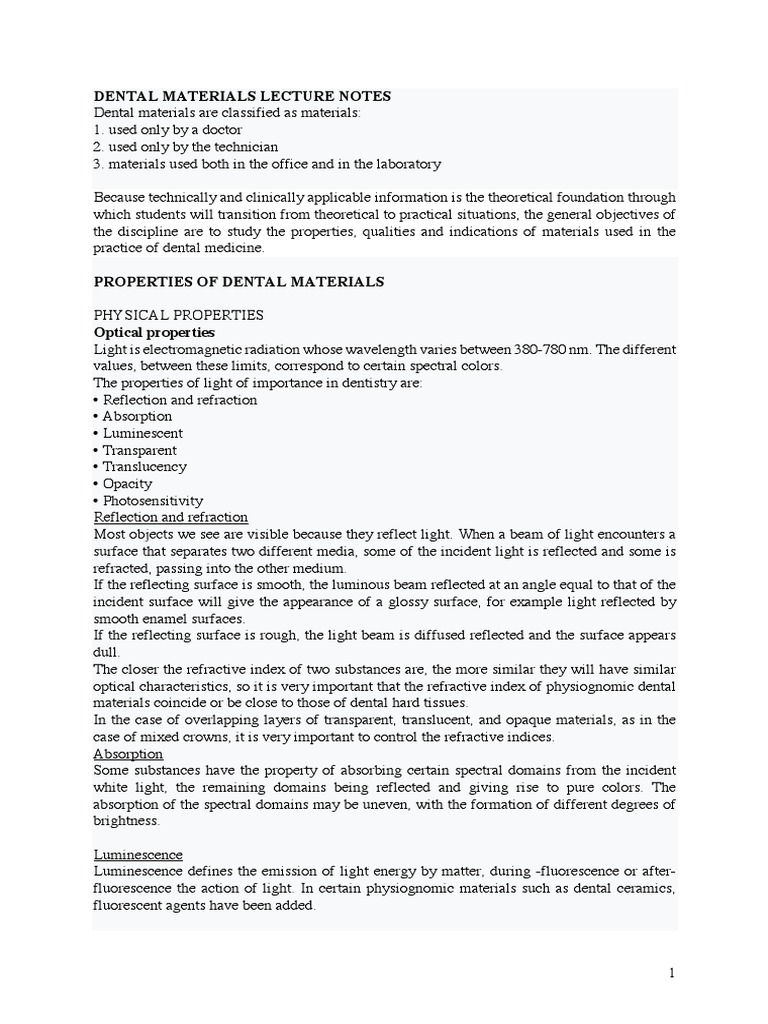 Dental Materials Lecture Notes PDF Dental Composite Color