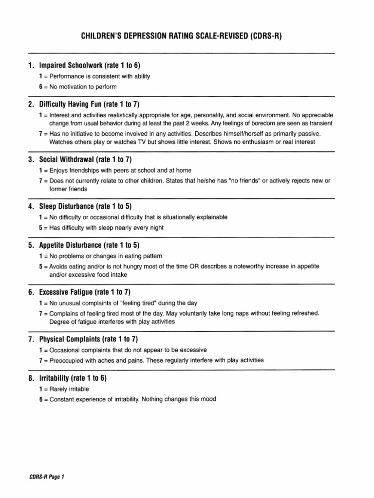Children S Depression Rating Scale Revised PDF