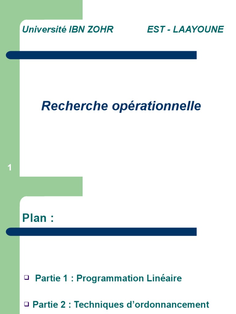 Support de Cours | PDF | Optimisation linéaire | Modèle mathématique