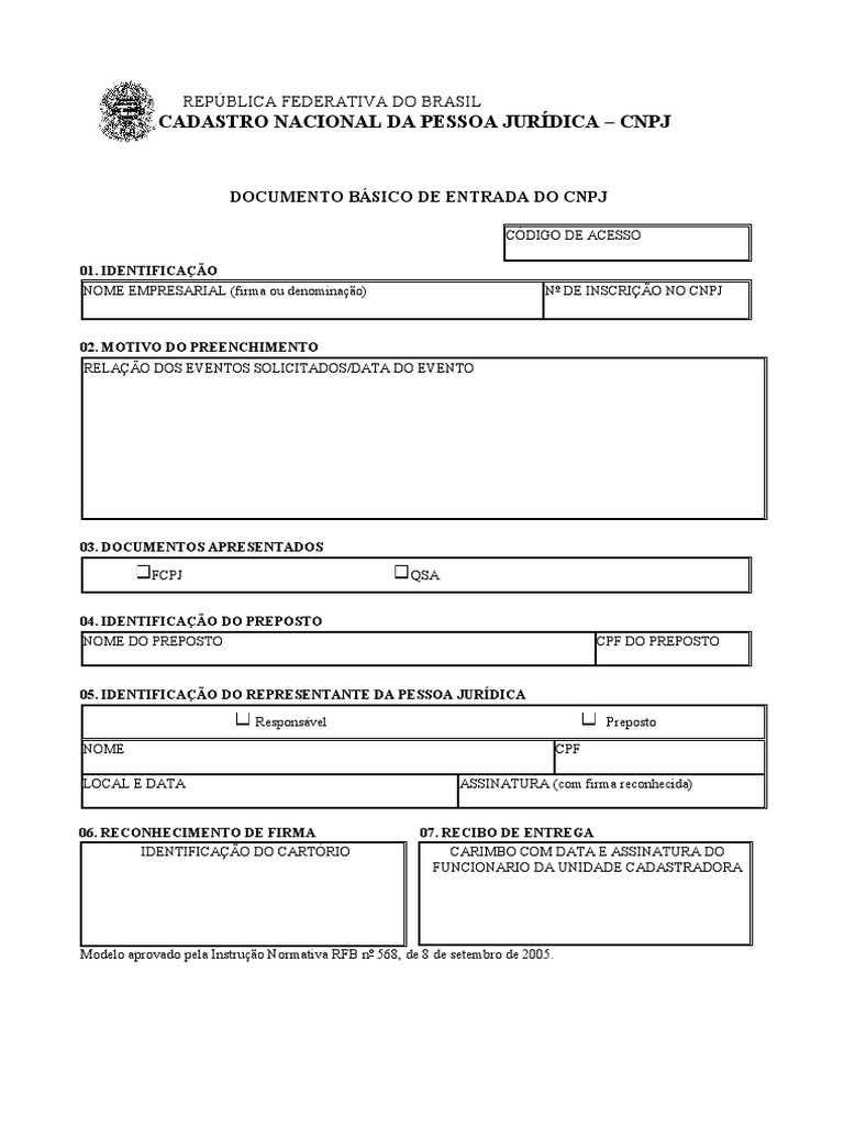 Modelos de CNPJ DBE ETC PDF Governo Brasil