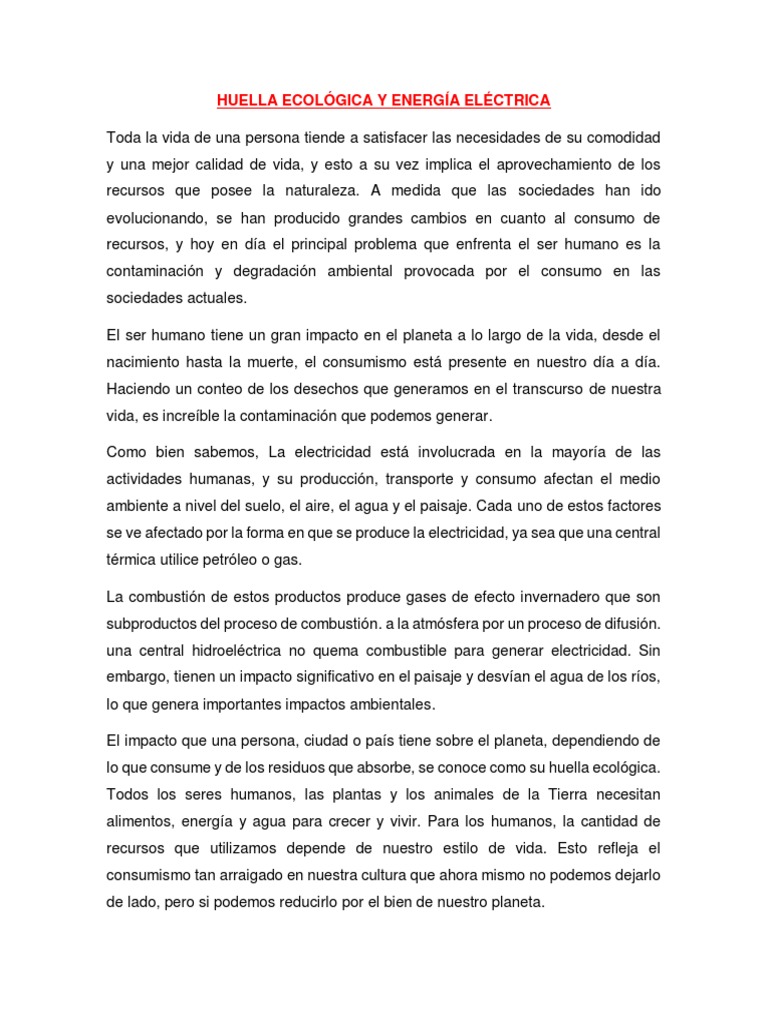 Huella Ecológica de la Electricidad | PDF