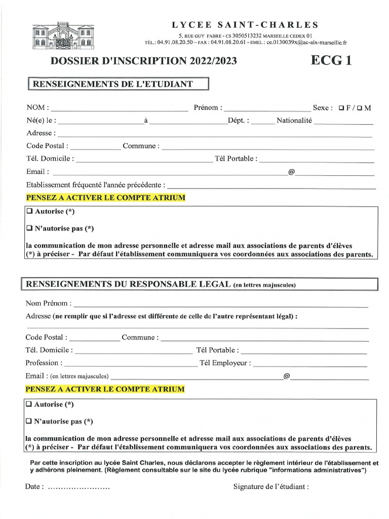 Dossier Inscription Prepa | PDF