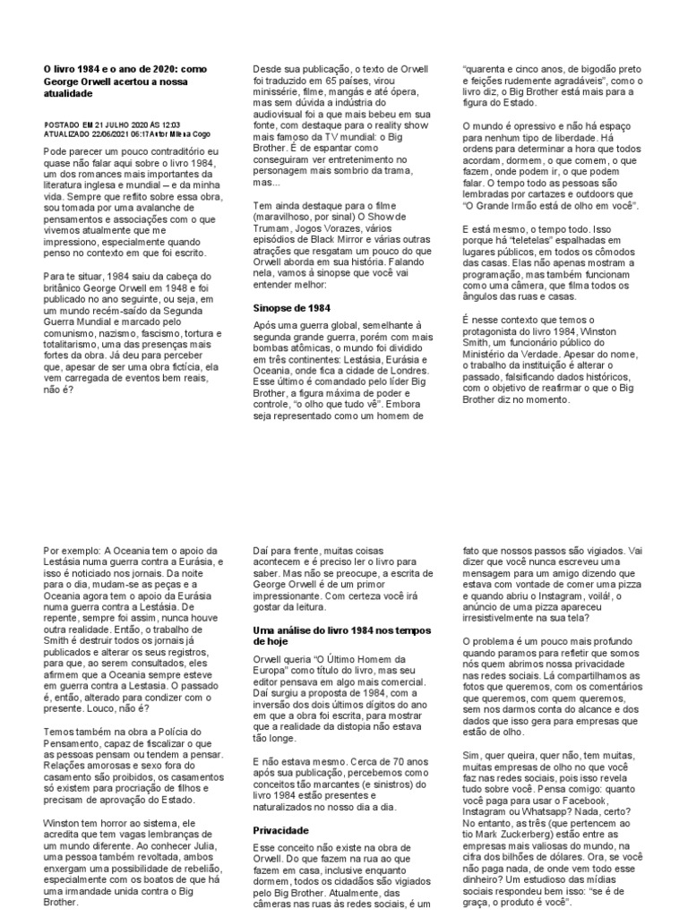 1984 e suas lições para 2020 | PDF | Juvenil