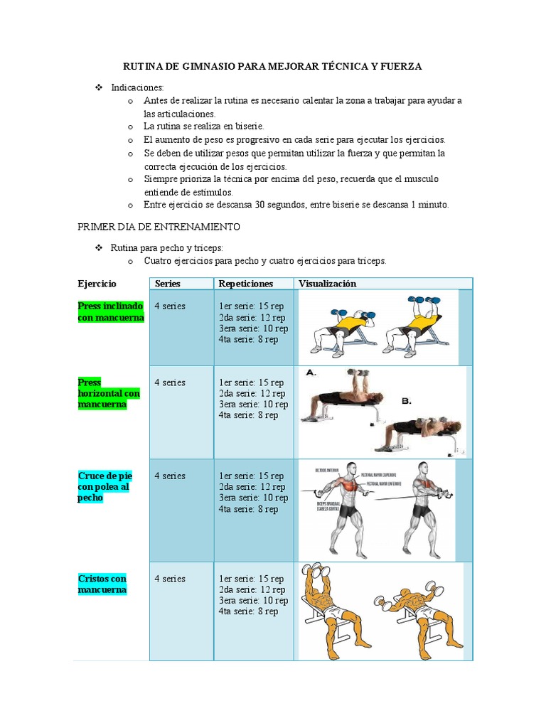 Rutina de Fuerza: Pecho y Tríceps | PDF | Ejercicio físico | Recreación